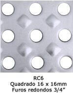 Chapas Recalcadas Resistentes Sob Medida FRC07 - Quadrado 16x16mm com Furos Redondos 3/4 para pisos industriais antiderrapantes e plataformas seguras