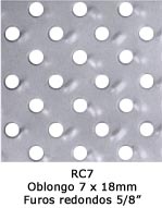 Chapas recalcadas resistentes FRC08, Oblongo 7x18mm com Furos Redondos 5/8, alta resistência para pisos industriais e plataformas